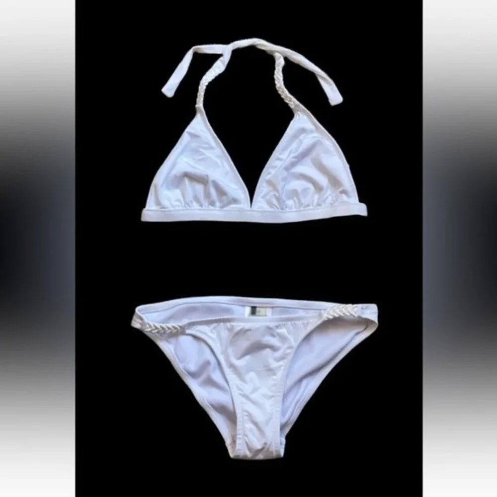 BcbgMaxAzria 2 Piece Swim Bikini Sz mix top Medium bottom Small White Gold Metal
